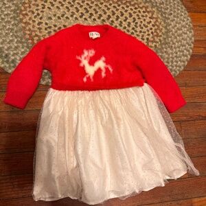 Hatley Red Knit Sweater fuzzy holiday tulle dress size 2T
